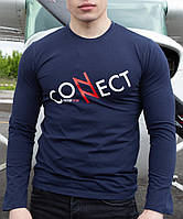 Лонгслив чоловічий, футболка з довгим рукавом Hector з написом і принтом темно-синій розмір М