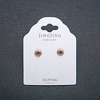 Сережки пусети кульчики Xuping Позолота 18К з сірим кристалом d-6,5мм + -