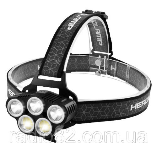 Ліхтар налобний SL85-3XPE+2COB (White+Red), ЗУ Type-C, датчик руху, вбудований акумулятор, фото 1