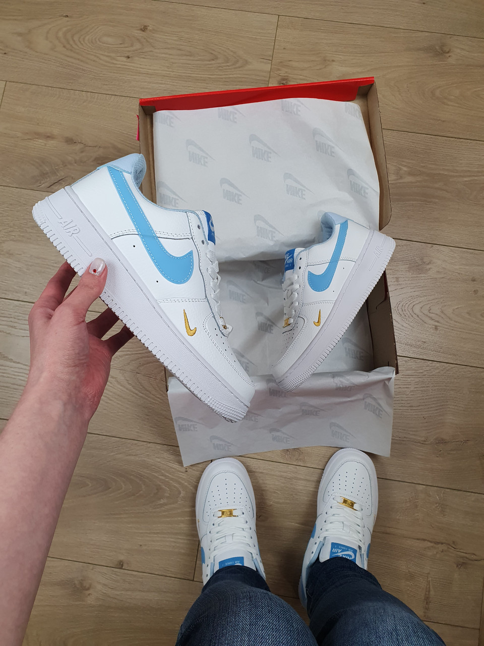 Air force 1 white blue cheap and red