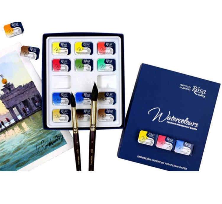 Фарби аквареллю Rosa Gallery набір 12 кольорів Класика в кюветах