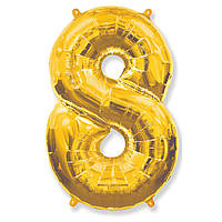 Фольгированный шар Flexmetal цифра 8 Золотая 40" (95 см)