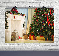 Плакат для праздника Рождественская елка и камин, новогодний плакат, 75×120 см