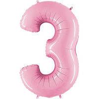 Фольгированный шар цифра Grabo 3 Розовая пастель 40" (102 см)