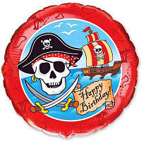 Фольгированный шар с рисунком Flexmetal Круг 18" Happy Bithday пираты