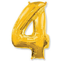 Фольгированная цифра шар 4 Золотая 35 см