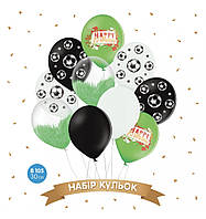 Набор латексных воздушных шаров Belbal Happy birthday футбол, черный, белый, браш, с печатью, 30 см, 10 шт