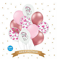 Набор латексных воздушных шаров Belbal Кошечка Мэри, белый, розовый, хром, 30 см,10 шт