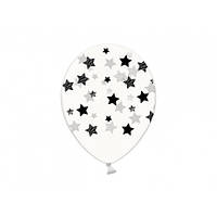 Латексный воздушный шар BelBal Чёрные звезды на прозрачном 12" 32 см, 5 шт