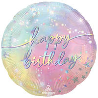 Фольгированный круглый шар Anagram Happy Birthday с рисунком Сияние 18" 45 см