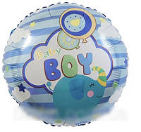 Фольгированный шар с надписью Baby boy синий со слоником 18"