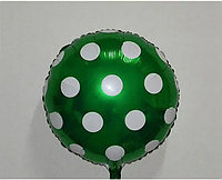 Фольгированный круглый зеленый шар в белый горох, 18" 45 см