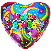 Фольгированный воздушный шар Flexmetal Сердце с надписью Happy Birthday, 18" 45 см