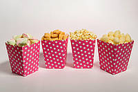 Коробочка для попкорна и сладостей Розовая в белый горох, 5шт/уп