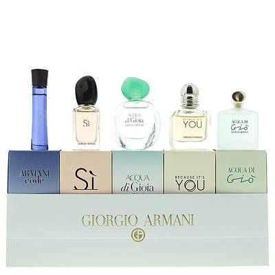 Подарунковий набір мініатюр парфумів Giorgio Armani 5в1: Code+ Si+ Acqua di Gioia+ Because It's You + Acqua di Gio