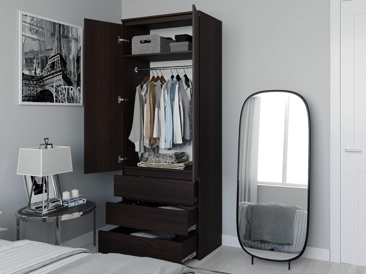 Шаф зі штангою для одягу Moreli T-211 2100x800 x 500 Венге темний, фото 1