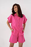 Жіночий літній костюм шорти та сорочка No.77 fashion — рожевий колір, L (є розміри), фото 3