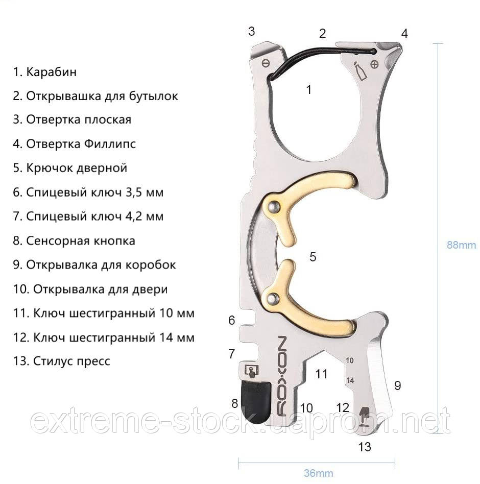 Мультитул Roxon Spirit S705, 88x36x2,5 мм, Да