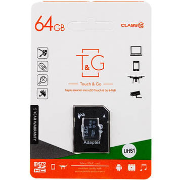 Картка пам'яті T&G microSDXC (UHS-1) 64 GB class 10 (з адаптером)