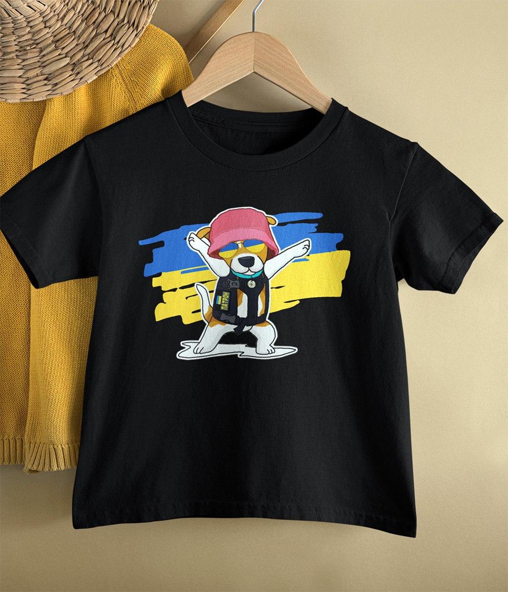 Дитяча футболка з принтом пес Патрон, герой ЗСУ.
