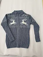 Кофта в'язана для дівчаток Олені індиго 6-7,8-9 років