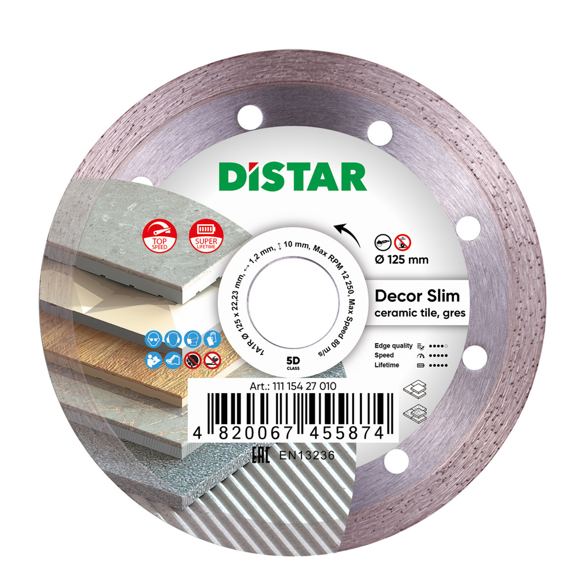 Круг алмазний відрізний Distar 1A1R 125x1,2x8x22,23 Decor Slim