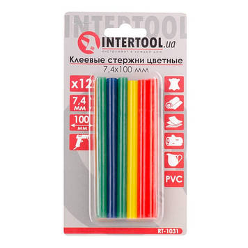 Комплект кольорових клейових стрижнів 7.4 мм*100 мм, 12 шт. INTERTOOL RT-1031