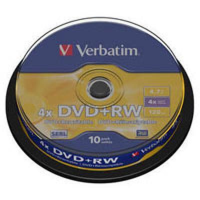 Диск Verbatim DVD+RW SERL 4.7 GB 4X MATT SILVER SURFACE Cake/10