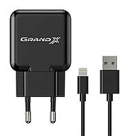 Зарядний пристрій Grand-X CH03LTB USB 5V 2,1A Black з захистом від перенавантажень + cable USB -> Lightning,