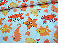 Ткань "Морские жители оранжевые" (80 х 100 см)