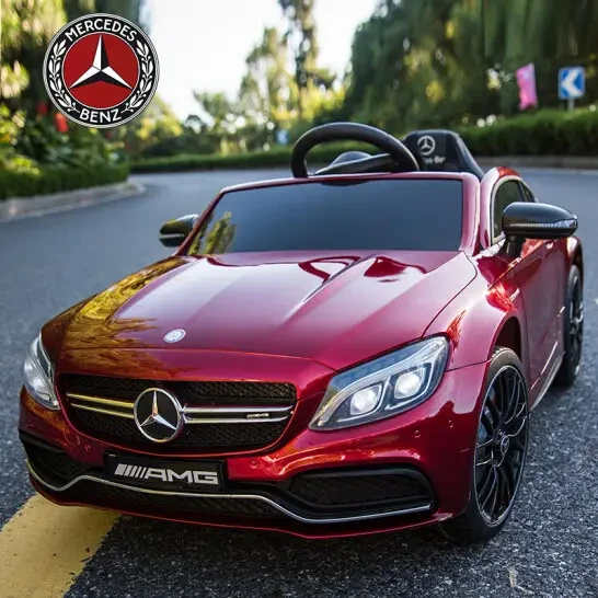 Дитячий електромобіль Mercedes C63 AMG червоний лак шкіряне сидіння