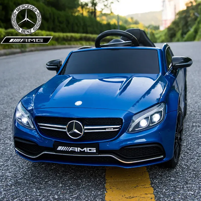 Дитячий електромобіль Mercedes C63 AMG синій лак шкіряне сидіння