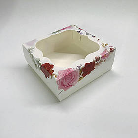 Коробка для зефіру, 150*150*60 мм, з вікном, "Роза"