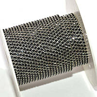 Стразовая цепочка плотная, цвет черный в серебристой оправе ss6 (2 mm) 1м.