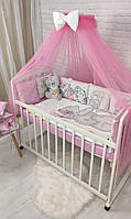 Комплект постельного белья в детскую кроватку для новорожденных Тедик розовый