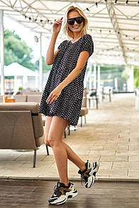 Літнє жіноче молодіжне коротке плаття вільного крою Аза чорне в горошок 42 44 46 48 розміри