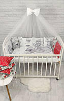 Комплект постельного белья в детскую кроватку для новорожденных Тедик красный