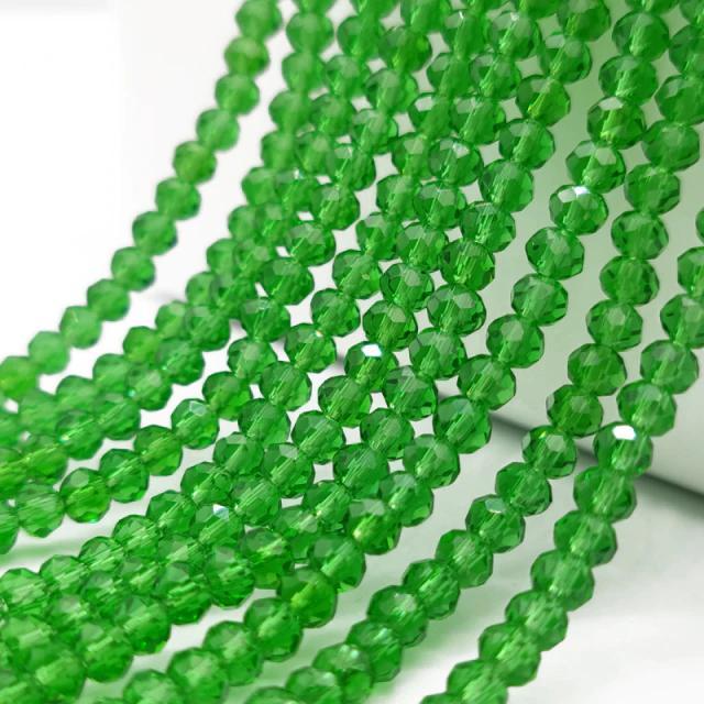 Бусины хрустальные (Рондель) 6х4мм пачка - 85-95 шт, цвет - зеленый прозрачный с АБ