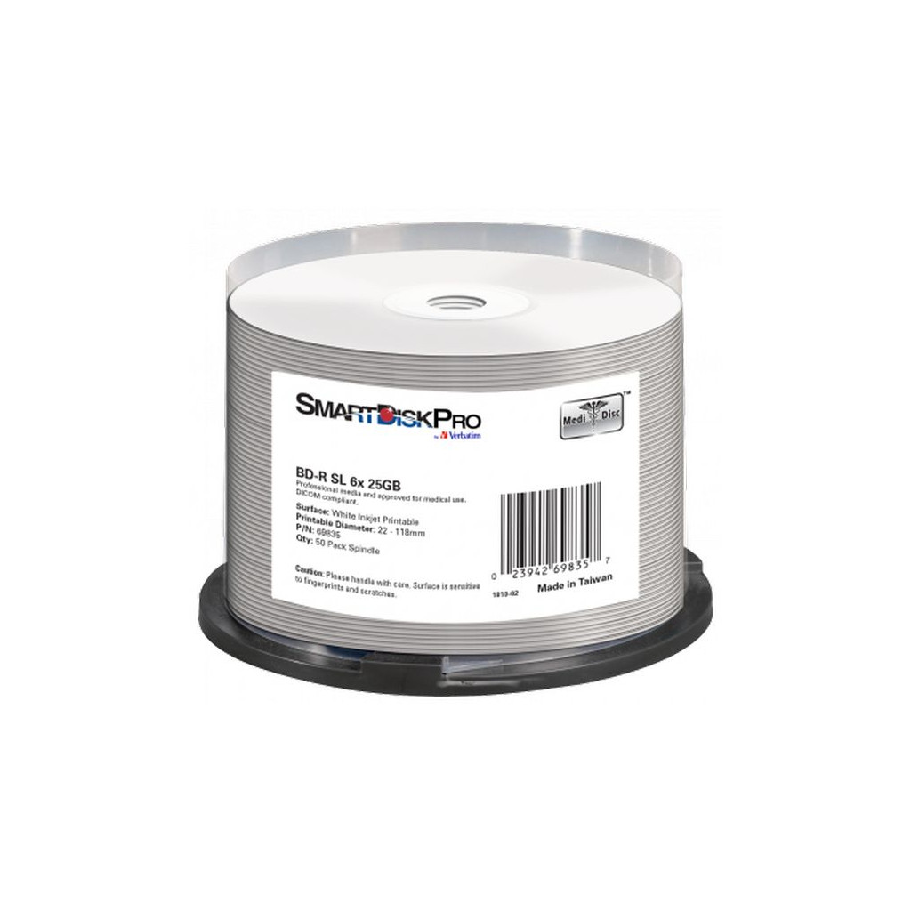 BD-R (Blu-Ray) SmartDisk PRO 25GB 6X Printable Cake 50