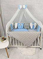 Комплект постельного белья в детскую кроватку для новорожденных Звери голубой