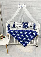 Комплект постельного белья в детскую кроватку для новорожденных Звери синий