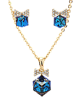 Набір Xuping Позолота 18K з кр-ми Swarovski Сережки Кулон на ланцюжку "Кубики Capri Blue" довжина 40-45см х 1мм