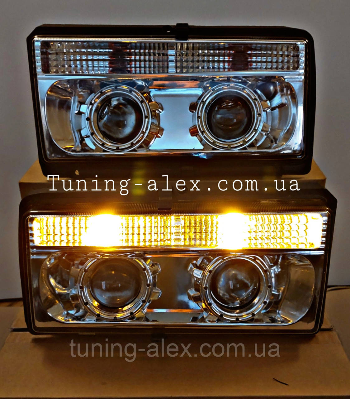 ФАРЫ ВАЗ 2107 С ЛИНЗАМИ И СВЕТОДИОДНОЙ ПОДСВЕТКОЙ + КОМПЛЕКТ LED ЛАМП ...