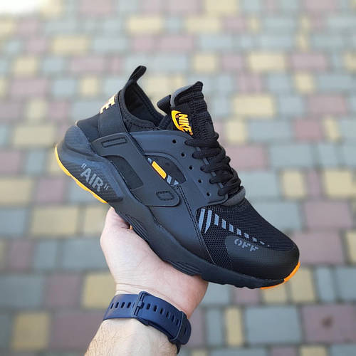 Купить Мужские летние кроссовки Nike Huarache черные с оранжевым крутые ...