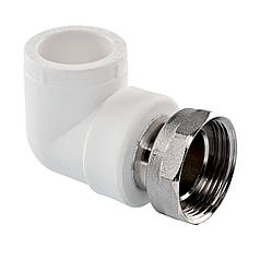 Кутник з накидною гайкою Ø32 х 1" поліпропіленовий білий Tebo®