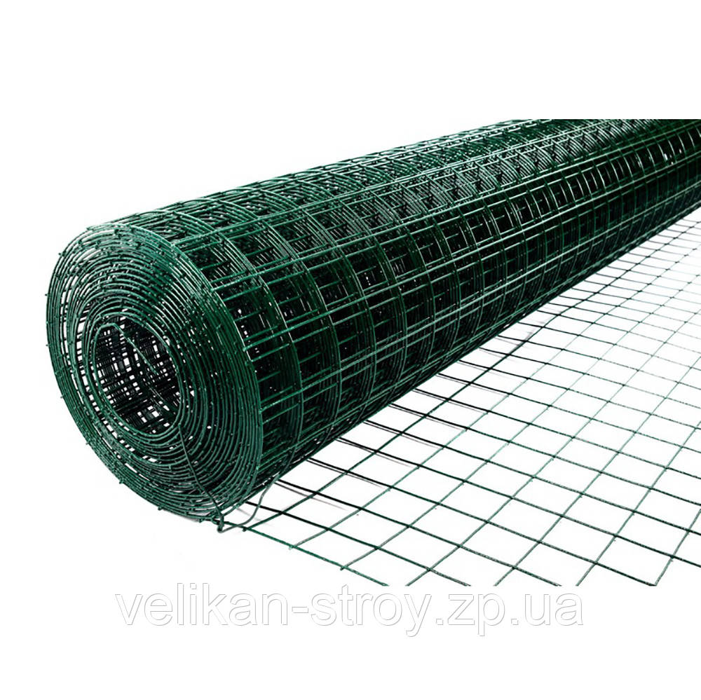 Сетка ограждения сварная Зеленая оцинкованная с ПВХ покрытием 50х100, диаметр 2,2, 10мх1,5 м - фото 1 - id-p1617520322