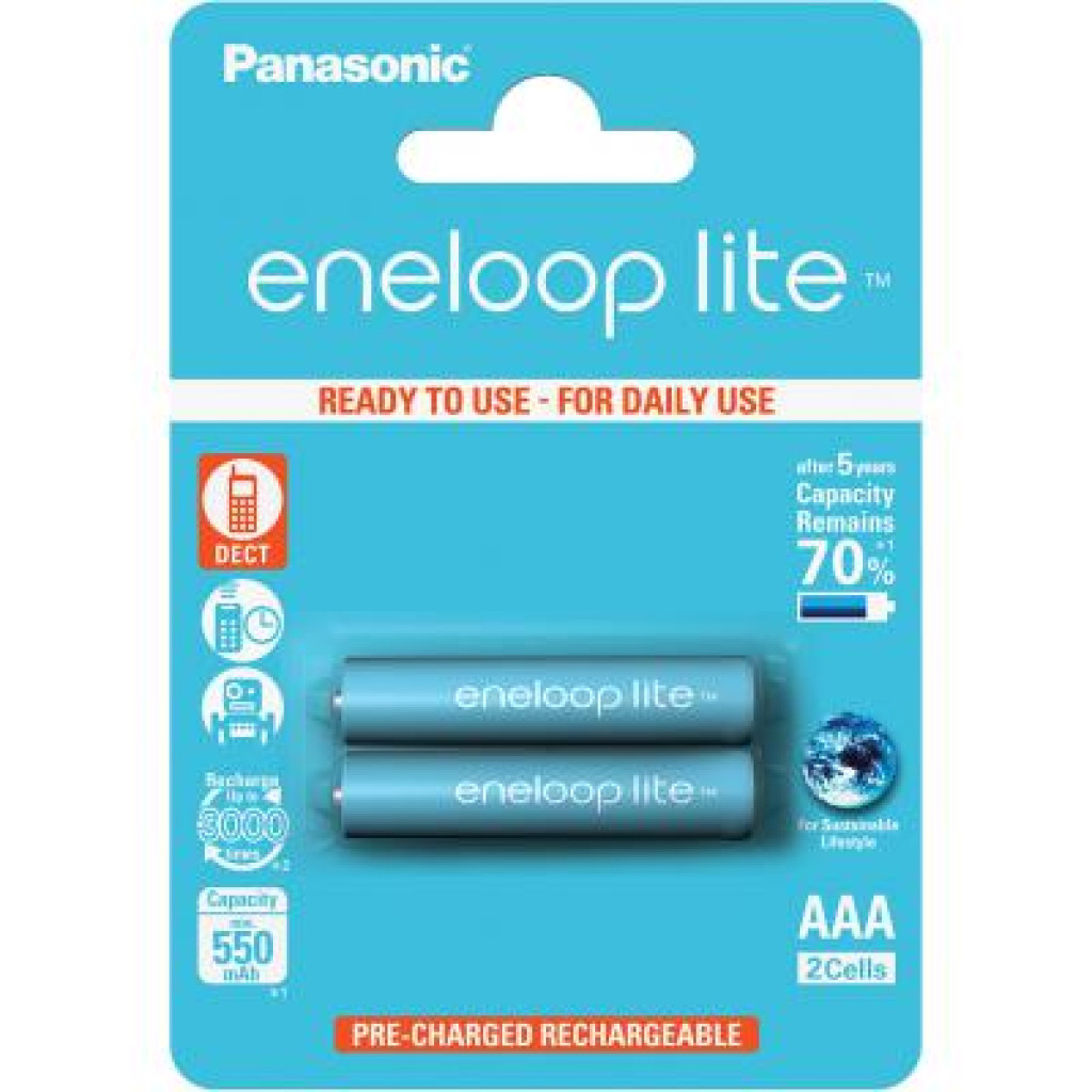 Аккумулятор Panasonic Eneloop Lite AAA 550mAh NI-MH * 2 (BK-4LCCE/2BE) - фото 1 - id-p1575387821