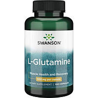 Глютамин аминокислота, L-Glutamine, Swanson, 500 мг, 100 капсул