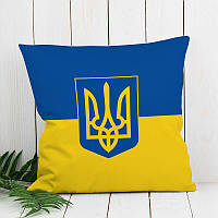 Декоративная подушка 45х45 см, «Флаг Украины с гербом» сине-желтая