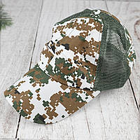 Мужская кепка зсу с сеткой темно-зеленая пиксель / Бейсболка-кепка летняя (Настоящие фото)